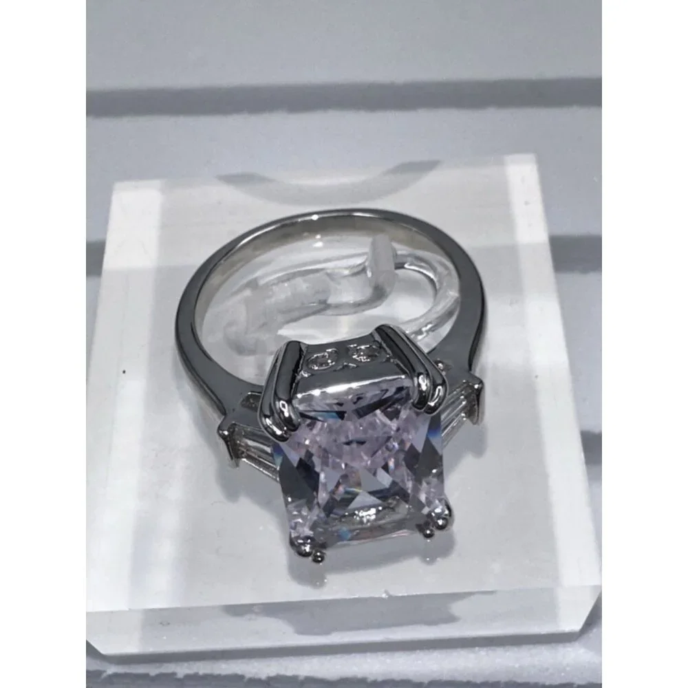 Silver Plated Cubic Zirconia Ring Size 6 - Picture 8 of 9